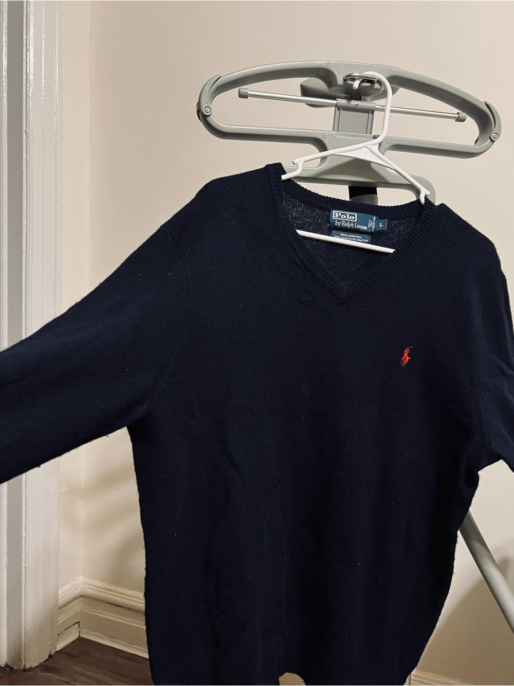 Ralph Lauren Navy V-Neck Sweater with Red Pony - Picture 3 of 6